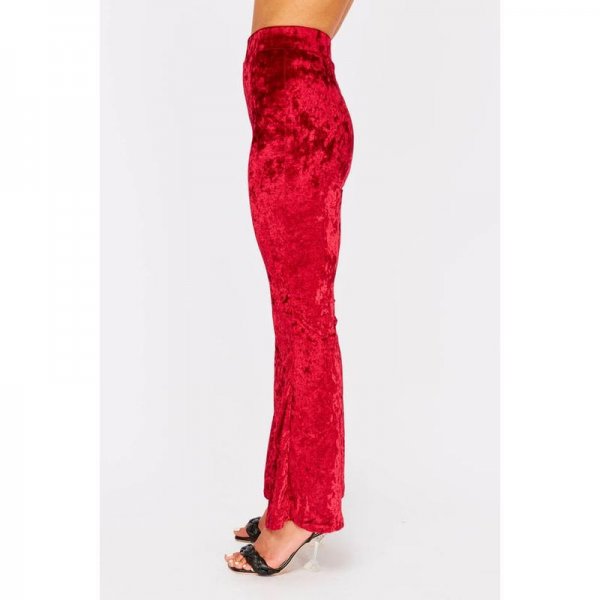 Red Crushed Velvet High Waisted Flares