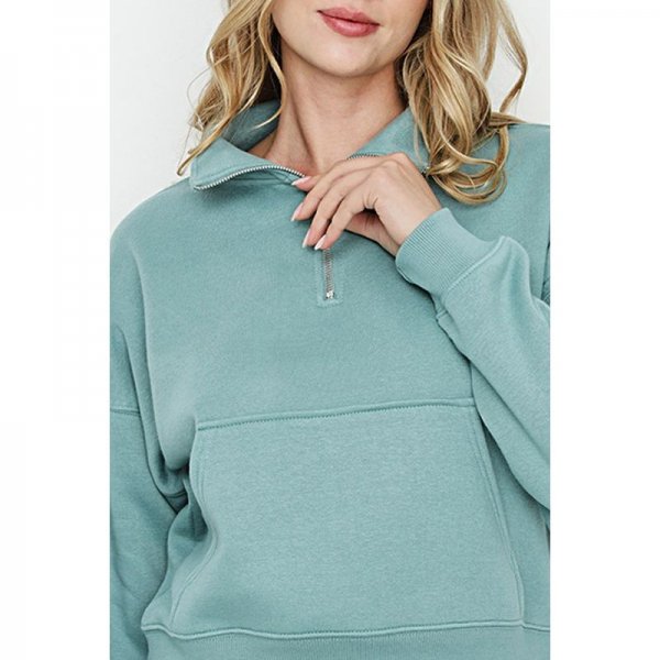 Jade Green Zip Neck Sweat