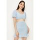 Baby Blue Polka Dot Ruched Front Puff Sleeve Co-Ord Top