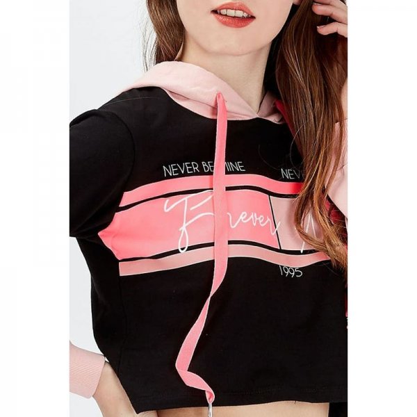 Black-Pink Forever Never Crop Hoodie