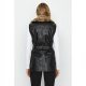 Black Fur Collar Faux Leather Gilet