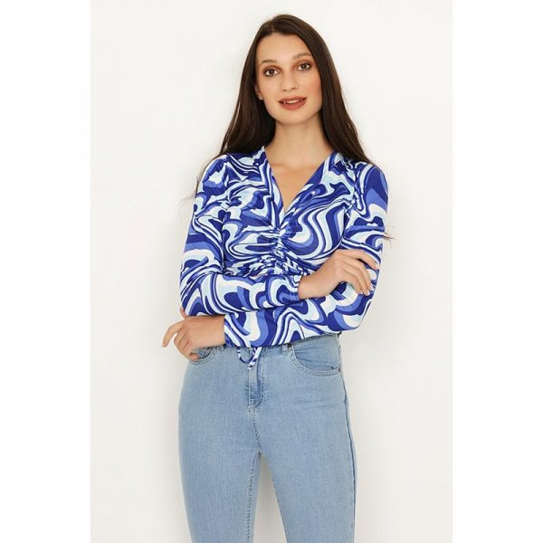 Blue Swirl Ruched Front Crop Top