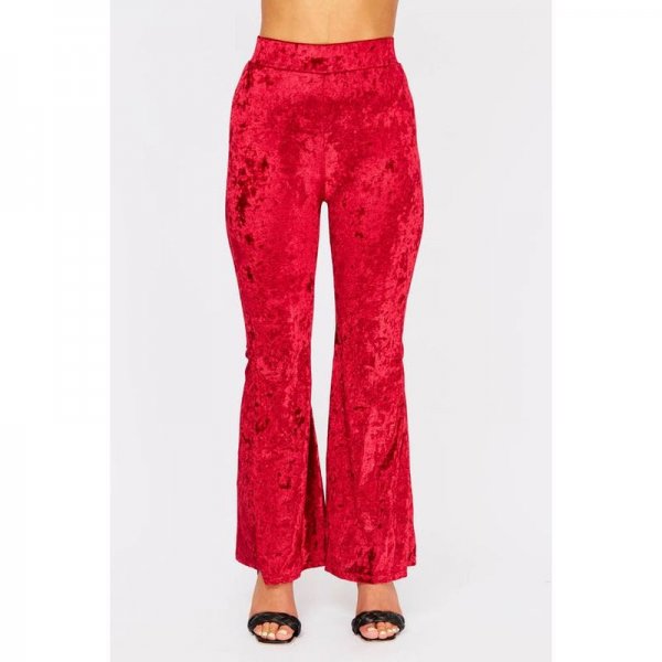 Red Crushed Velvet High Waisted Flares