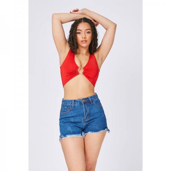 RED Camo crop top with ring detail