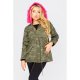 Camo Green Parka Coat With Pink Faux Fur Trim