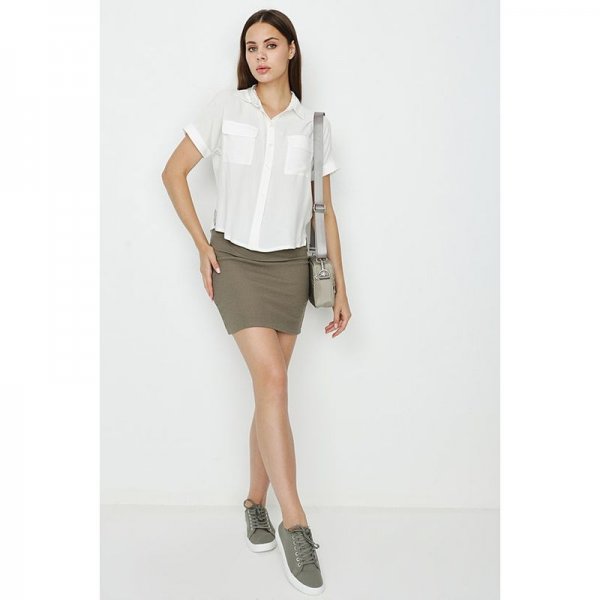 Khaki Textured Rib Mini Skirt