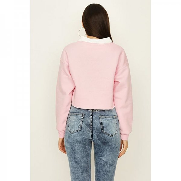 Pop Pink La Vie Est Belle Contrast Collar Sweat