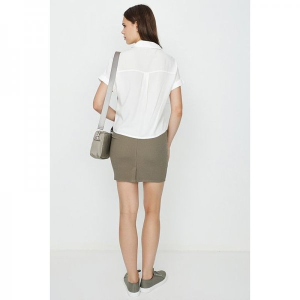 Khaki Textured Rib Mini Skirt