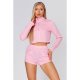 Pink Zip Up Cropped Sweater And Shorts Set