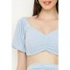 Baby Blue Polka Dot Ruched Front Puff Sleeve Co-Ord Top