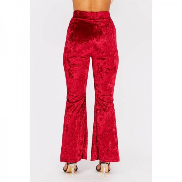 Red Crushed Velvet High Waisted Flares