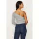 Grey One Shoulder Knitted Crop Top