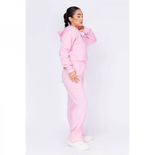 Pink Light Pintuck Hoodie And Wide Leg Joggers Set