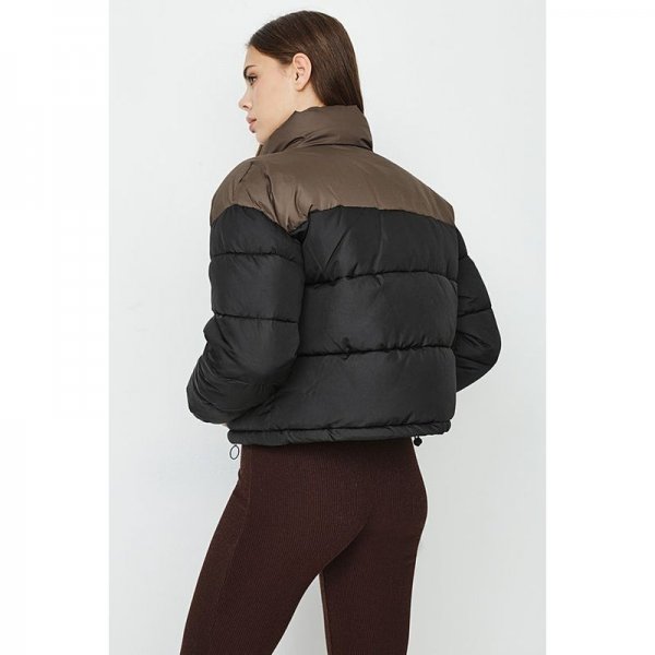 Black-Choc Colour Block Funnel Neck Puffer Jacket