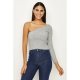 Grey One Shoulder Knitted Crop Top