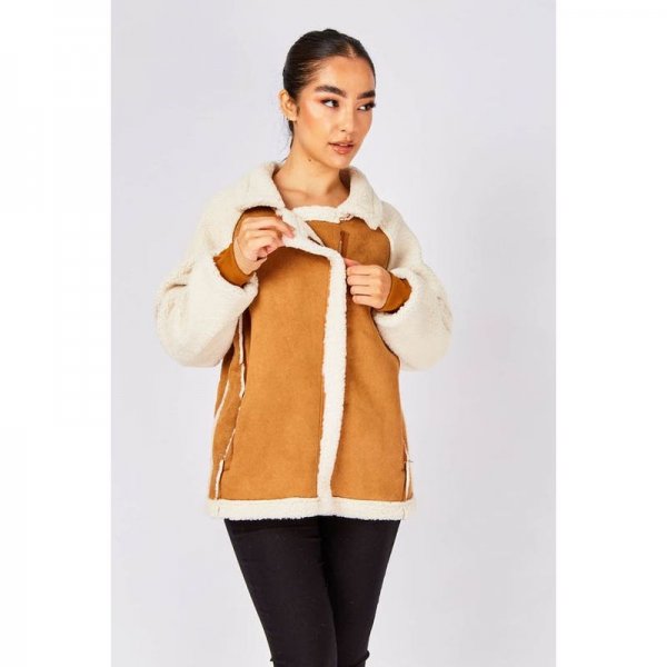 Camel Faux Suede Aviator Jacket