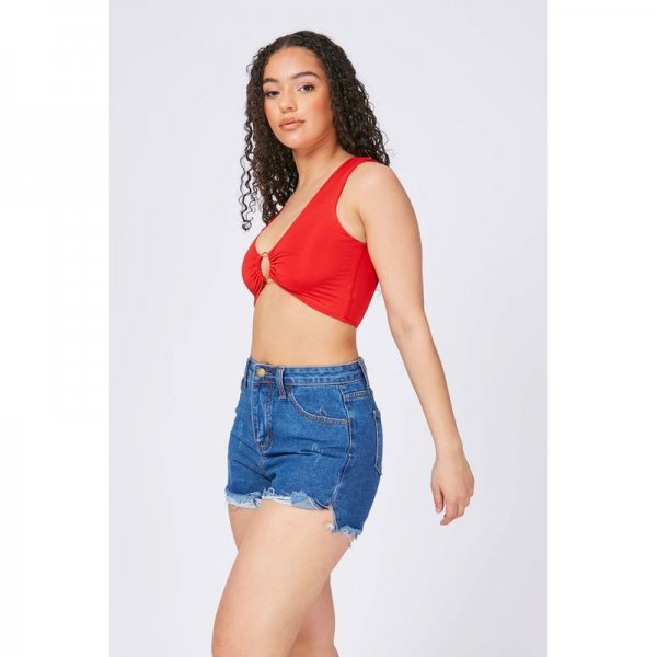 RED Camo crop top with ring detail