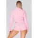 Pink Zip Up Cropped Sweater And Shorts Set