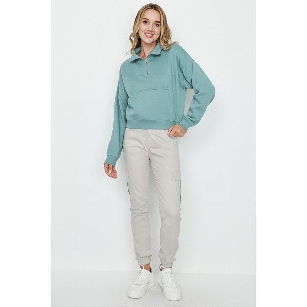 Jade Green Zip Neck Sweat