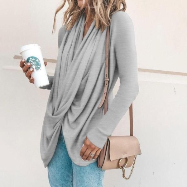 Cowl Neck Long Sleeve Casual Tee