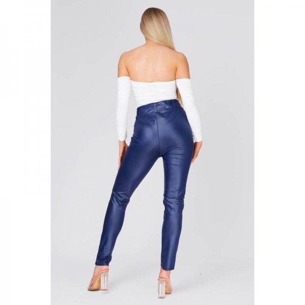 Navy Faux Leather Slim Trousers