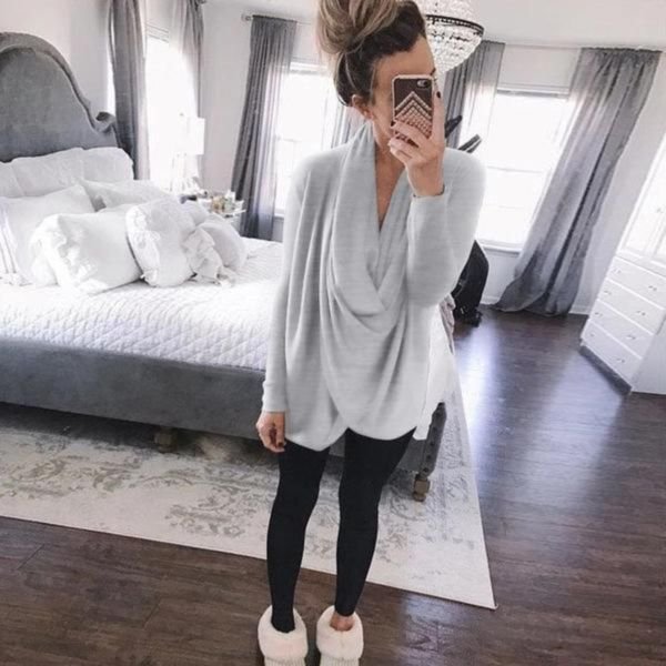 Cowl Neck Long Sleeve Casual Tee