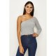 Grey One Shoulder Knitted Crop Top