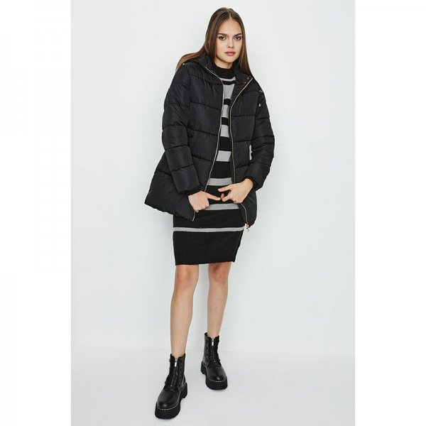 Black Luxe Heeded 3/4 Length Puffer Jacket