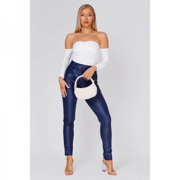 Navy Faux Leather Slim Trousers