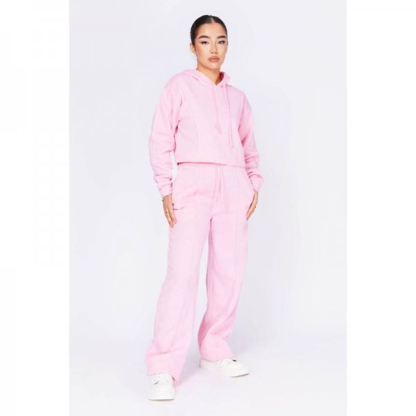 Pink Light Pintuck Hoodie And Wide Leg Joggers Set