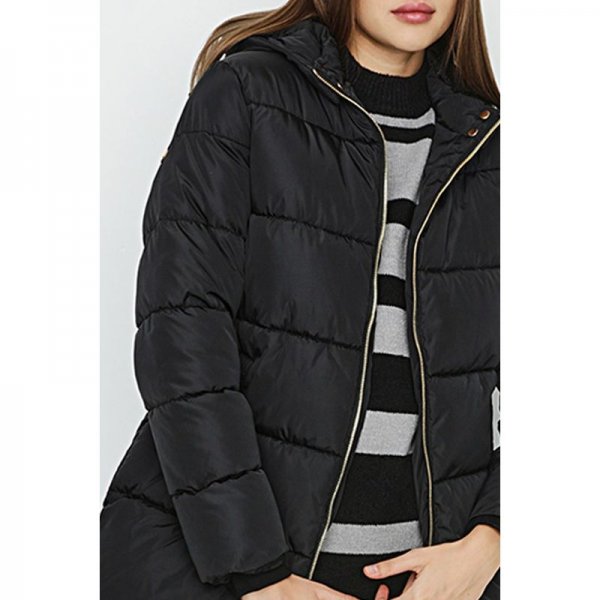 Black Luxe Heeded 3/4 Length Puffer Jacket